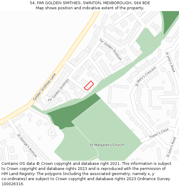 54, FAR GOLDEN SMITHIES, SWINTON, MEXBOROUGH, S64 8DE: Location map and indicative extent of plot