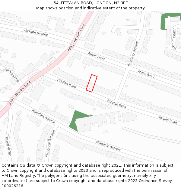 54, FITZALAN ROAD, LONDON, N3 3PE: Location map and indicative extent of plot