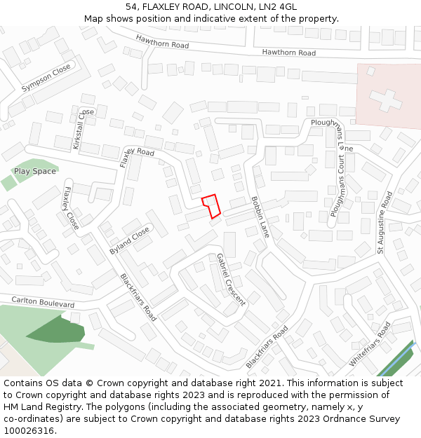 54, FLAXLEY ROAD, LINCOLN, LN2 4GL: Location map and indicative extent of plot
