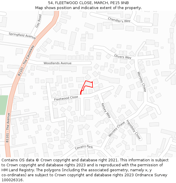 54, FLEETWOOD CLOSE, MARCH, PE15 9NB: Location map and indicative extent of plot