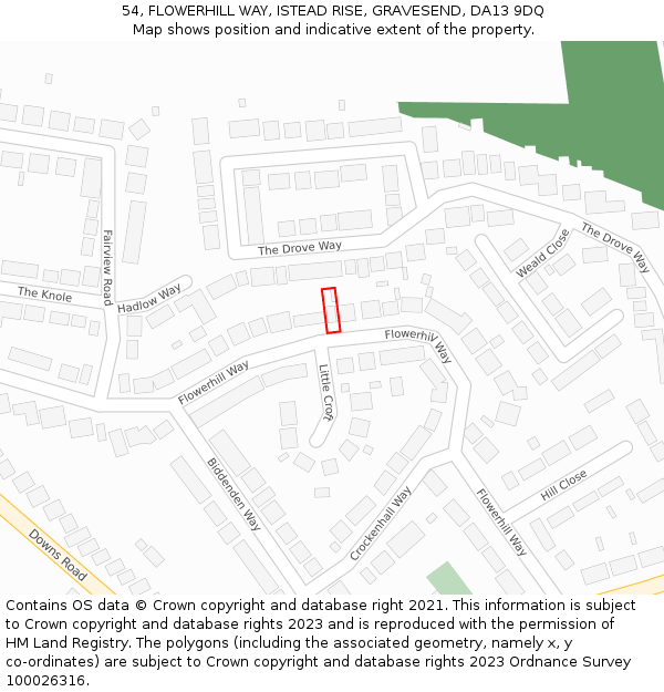 54, FLOWERHILL WAY, ISTEAD RISE, GRAVESEND, DA13 9DQ: Location map and indicative extent of plot