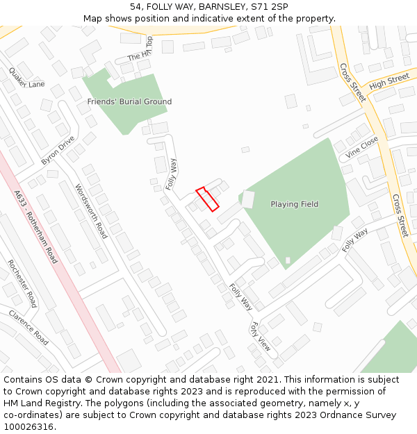 54, FOLLY WAY, BARNSLEY, S71 2SP: Location map and indicative extent of plot