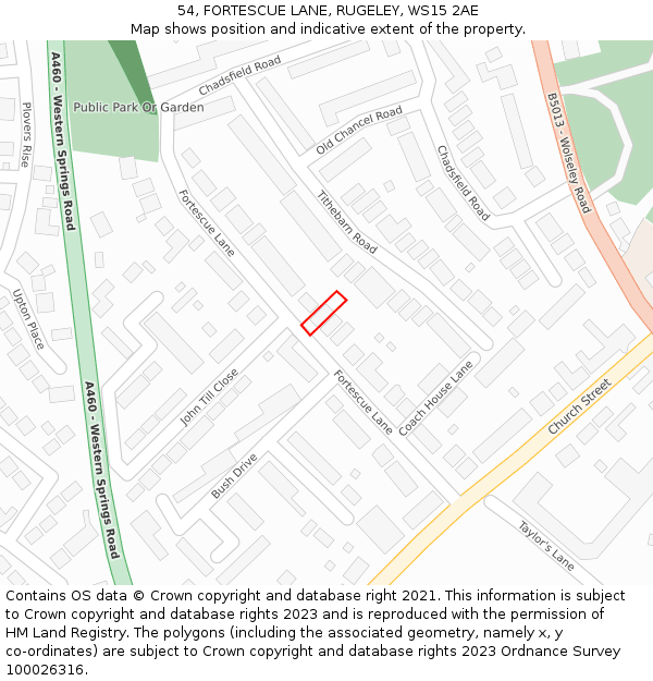 54, FORTESCUE LANE, RUGELEY, WS15 2AE: Location map and indicative extent of plot