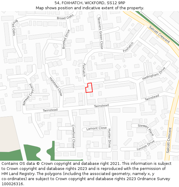 54, FOXHATCH, WICKFORD, SS12 9RP: Location map and indicative extent of plot