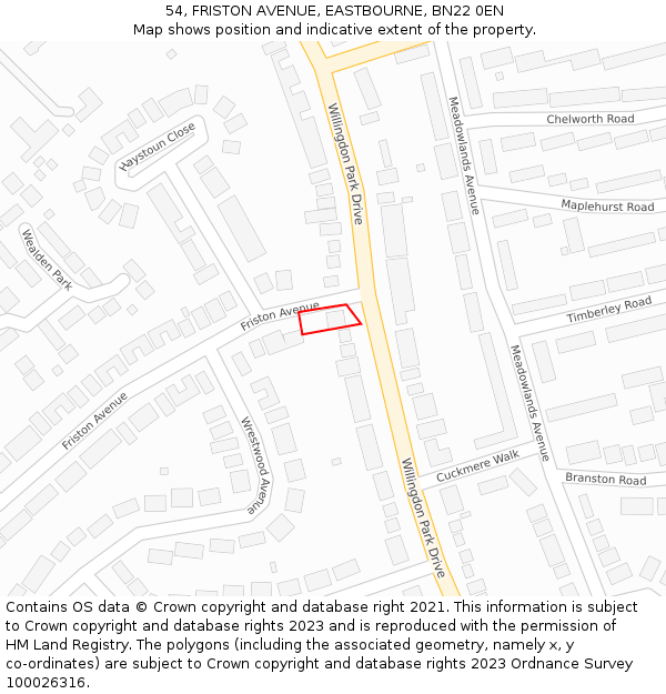 54, FRISTON AVENUE, EASTBOURNE, BN22 0EN: Location map and indicative extent of plot