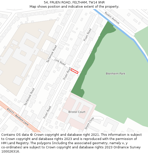 54, FRUEN ROAD, FELTHAM, TW14 9NR: Location map and indicative extent of plot