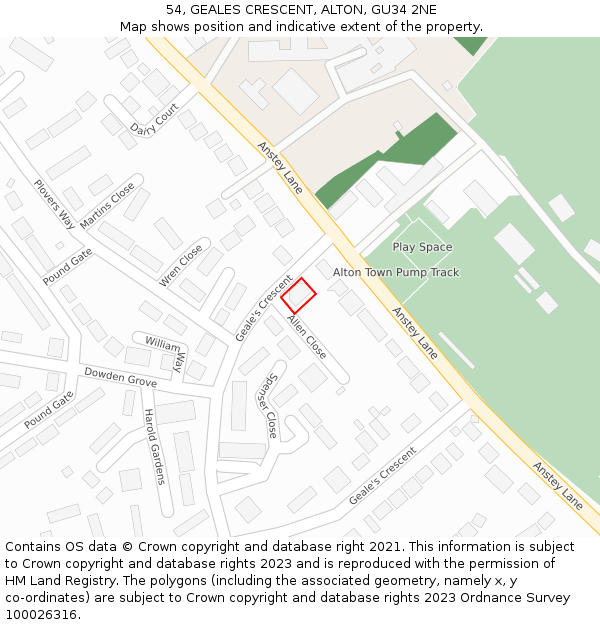 54, GEALES CRESCENT, ALTON, GU34 2NE: Location map and indicative extent of plot