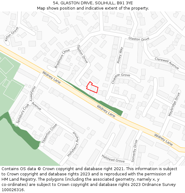 54, GLASTON DRIVE, SOLIHULL, B91 3YE: Location map and indicative extent of plot