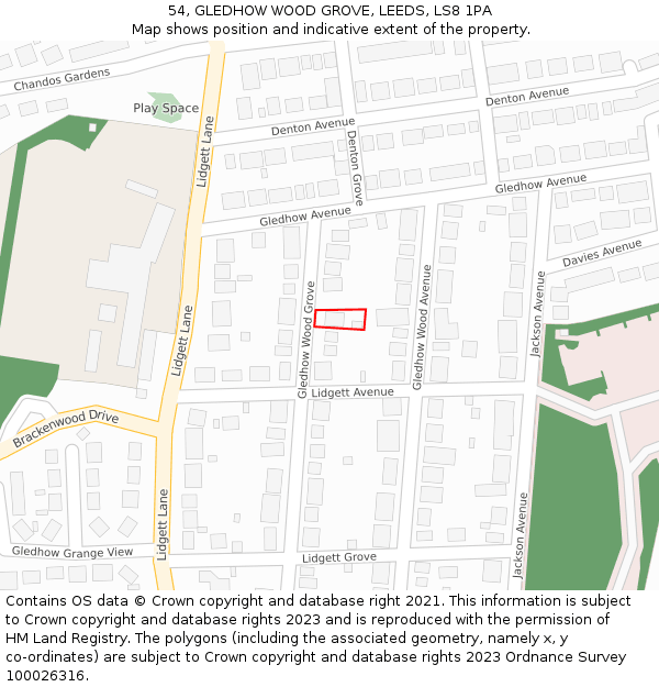 54, GLEDHOW WOOD GROVE, LEEDS, LS8 1PA: Location map and indicative extent of plot
