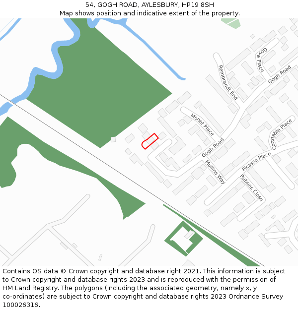 54, GOGH ROAD, AYLESBURY, HP19 8SH: Location map and indicative extent of plot