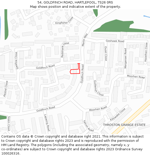 54, GOLDFINCH ROAD, HARTLEPOOL, TS26 0RS: Location map and indicative extent of plot