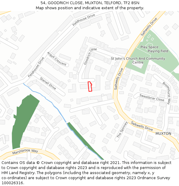 54, GOODRICH CLOSE, MUXTON, TELFORD, TF2 8SN: Location map and indicative extent of plot