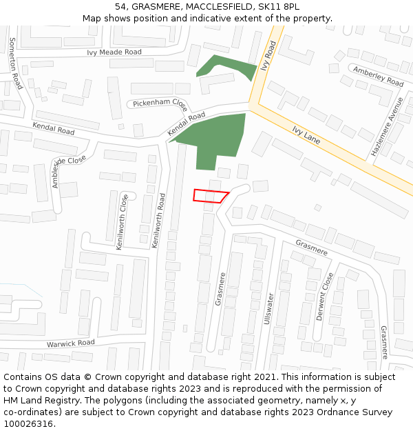 54, GRASMERE, MACCLESFIELD, SK11 8PL: Location map and indicative extent of plot