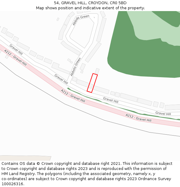 54, GRAVEL HILL, CROYDON, CR0 5BD: Location map and indicative extent of plot