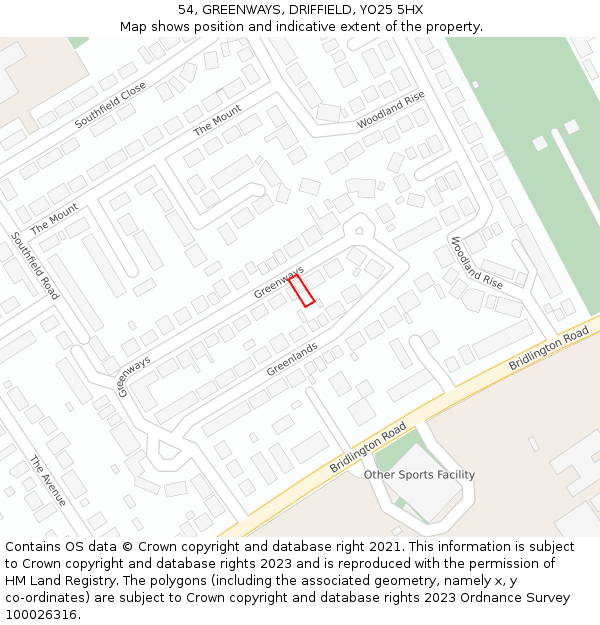 54, GREENWAYS, DRIFFIELD, YO25 5HX: Location map and indicative extent of plot