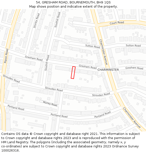 54, GRESHAM ROAD, BOURNEMOUTH, BH9 1QS: Location map and indicative extent of plot