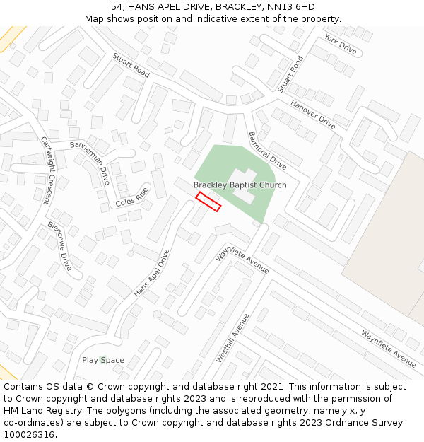 54, HANS APEL DRIVE, BRACKLEY, NN13 6HD: Location map and indicative extent of plot