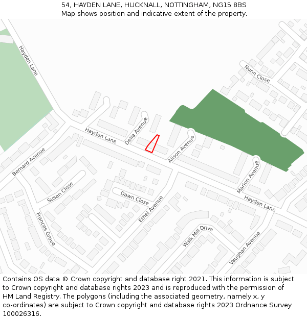 54, HAYDEN LANE, HUCKNALL, NOTTINGHAM, NG15 8BS: Location map and indicative extent of plot