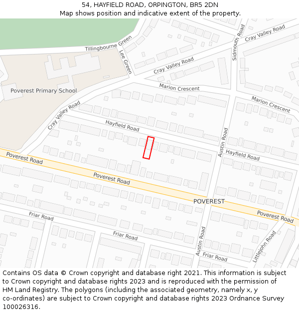 54, HAYFIELD ROAD, ORPINGTON, BR5 2DN: Location map and indicative extent of plot