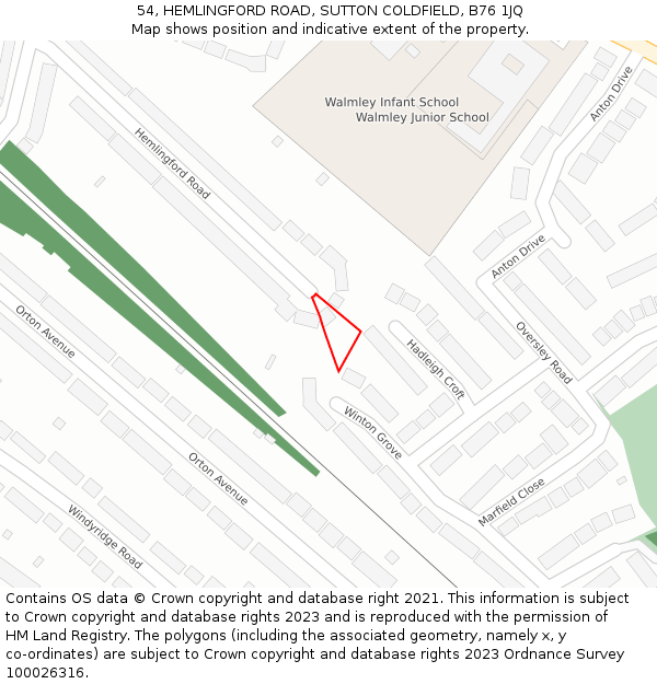 54, HEMLINGFORD ROAD, SUTTON COLDFIELD, B76 1JQ: Location map and indicative extent of plot