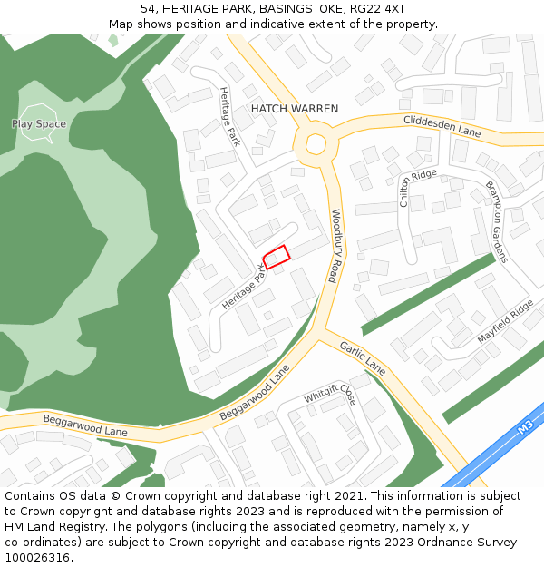 54, HERITAGE PARK, BASINGSTOKE, RG22 4XT: Location map and indicative extent of plot