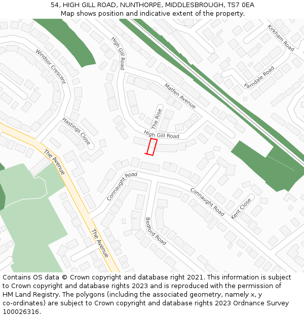 54, HIGH GILL ROAD, NUNTHORPE, MIDDLESBROUGH, TS7 0EA: Location map and indicative extent of plot