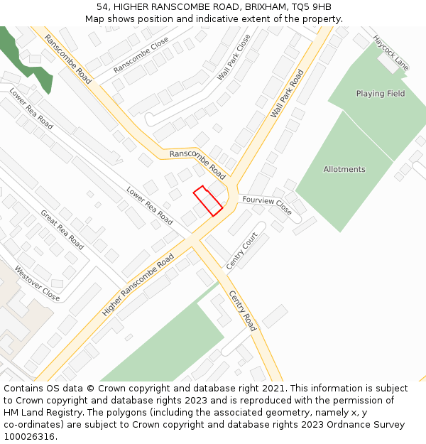 54, HIGHER RANSCOMBE ROAD, BRIXHAM, TQ5 9HB: Location map and indicative extent of plot
