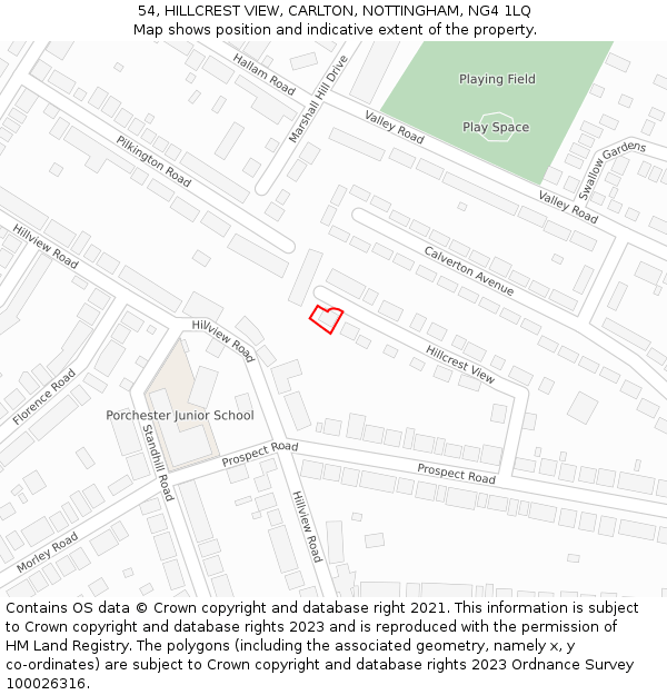 54, HILLCREST VIEW, CARLTON, NOTTINGHAM, NG4 1LQ: Location map and indicative extent of plot