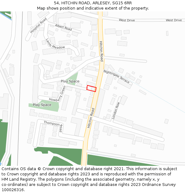 54, HITCHIN ROAD, ARLESEY, SG15 6RR: Location map and indicative extent of plot