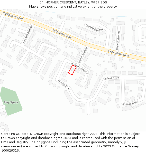 54, HORNER CRESCENT, BATLEY, WF17 8DS: Location map and indicative extent of plot