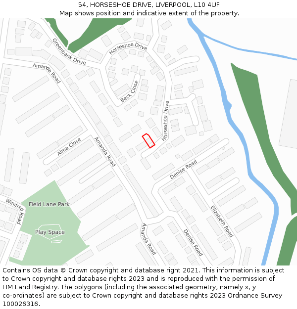 54, HORSESHOE DRIVE, LIVERPOOL, L10 4UF: Location map and indicative extent of plot