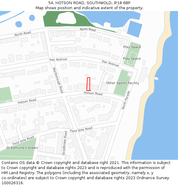 54, HOTSON ROAD, SOUTHWOLD, IP18 6BP: Location map and indicative extent of plot