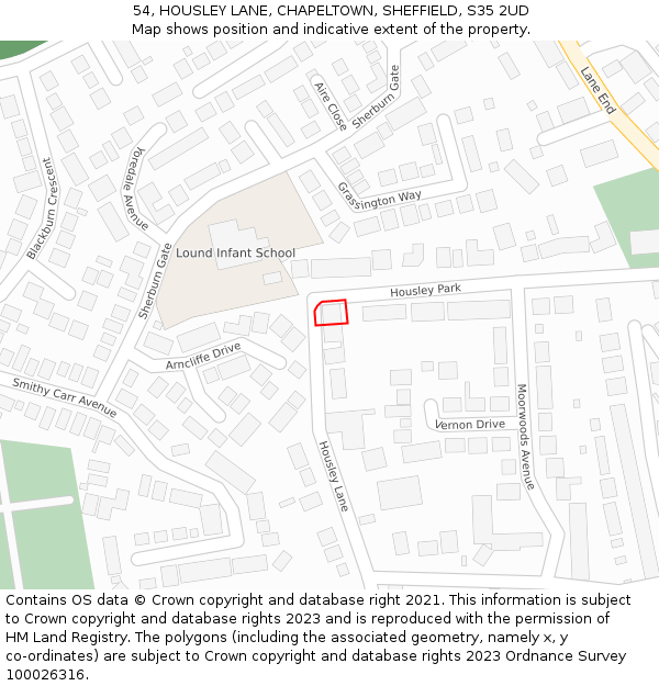 54, HOUSLEY LANE, CHAPELTOWN, SHEFFIELD, S35 2UD: Location map and indicative extent of plot
