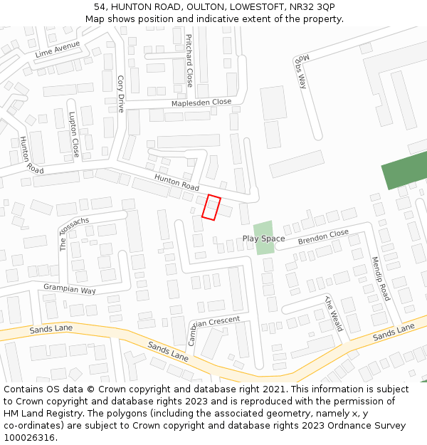 54, HUNTON ROAD, OULTON, LOWESTOFT, NR32 3QP: Location map and indicative extent of plot