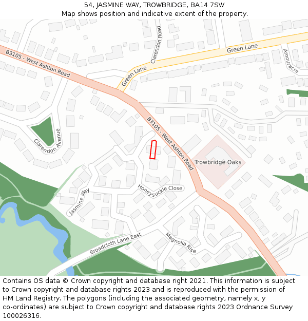 54, JASMINE WAY, TROWBRIDGE, BA14 7SW: Location map and indicative extent of plot