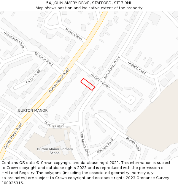54, JOHN AMERY DRIVE, STAFFORD, ST17 9NL: Location map and indicative extent of plot