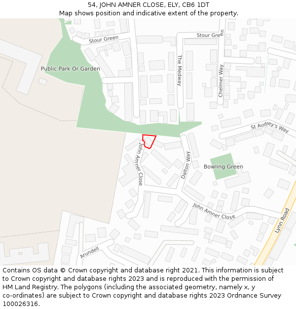54, JOHN AMNER CLOSE, ELY, CB6 1DT: Location map and indicative extent of plot