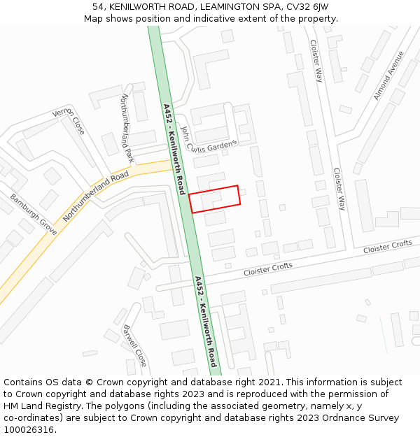 54, KENILWORTH ROAD, LEAMINGTON SPA, CV32 6JW: Location map and indicative extent of plot