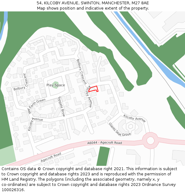 54, KILCOBY AVENUE, SWINTON, MANCHESTER, M27 8AE: Location map and indicative extent of plot