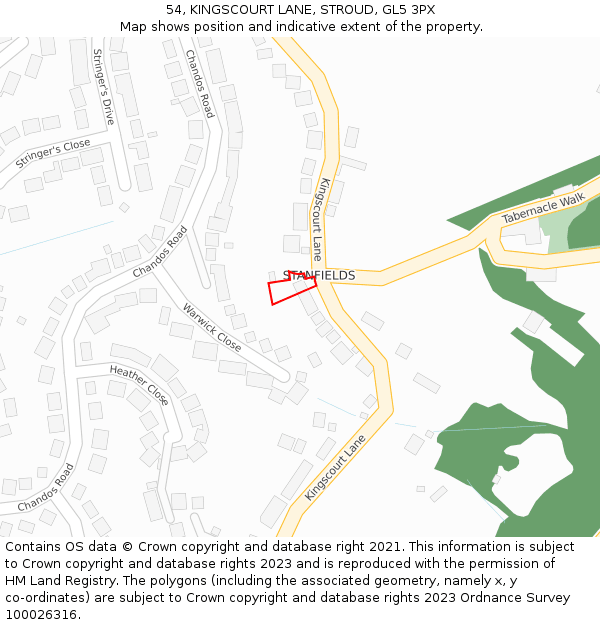 54, KINGSCOURT LANE, STROUD, GL5 3PX: Location map and indicative extent of plot