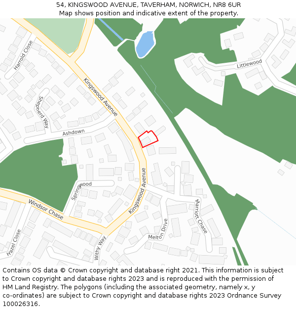 54, KINGSWOOD AVENUE, TAVERHAM, NORWICH, NR8 6UR: Location map and indicative extent of plot