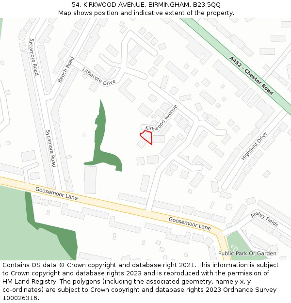 54, KIRKWOOD AVENUE, BIRMINGHAM, B23 5QQ: Location map and indicative extent of plot