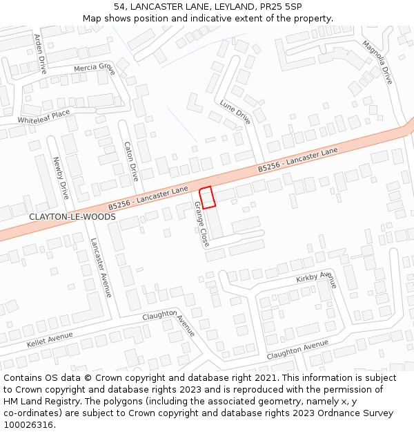 54, LANCASTER LANE, LEYLAND, PR25 5SP: Location map and indicative extent of plot