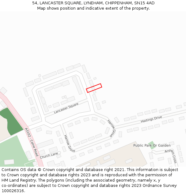 54, LANCASTER SQUARE, LYNEHAM, CHIPPENHAM, SN15 4AD: Location map and indicative extent of plot