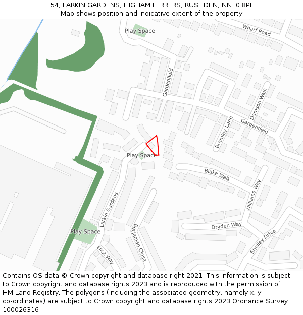 54, LARKIN GARDENS, HIGHAM FERRERS, RUSHDEN, NN10 8PE: Location map and indicative extent of plot