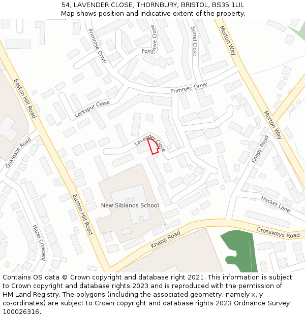 54, LAVENDER CLOSE, THORNBURY, BRISTOL, BS35 1UL: Location map and indicative extent of plot