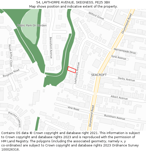 54, LAYTHORPE AVENUE, SKEGNESS, PE25 3BX: Location map and indicative extent of plot