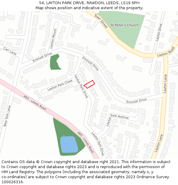 54, LAYTON PARK DRIVE, RAWDON, LEEDS, LS19 6PH: Location map and indicative extent of plot