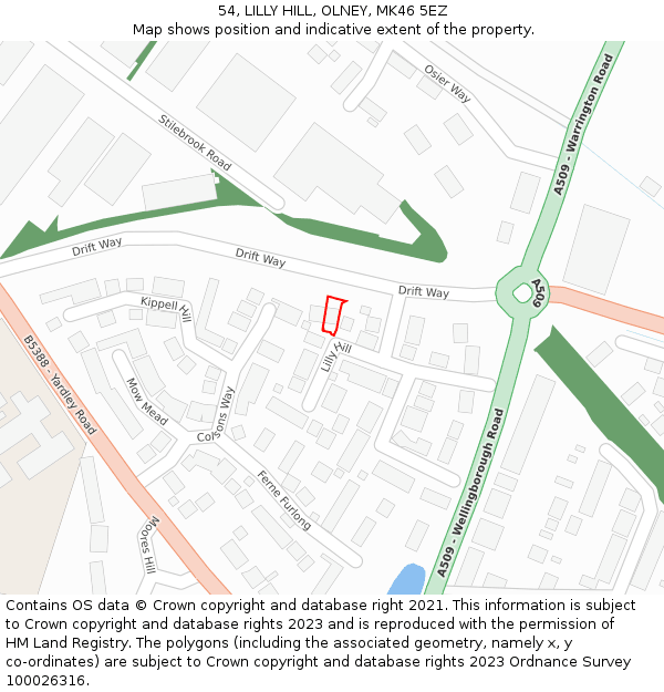 54, LILLY HILL, OLNEY, MK46 5EZ: Location map and indicative extent of plot