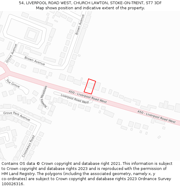 54, LIVERPOOL ROAD WEST, CHURCH LAWTON, STOKE-ON-TRENT, ST7 3DF: Location map and indicative extent of plot